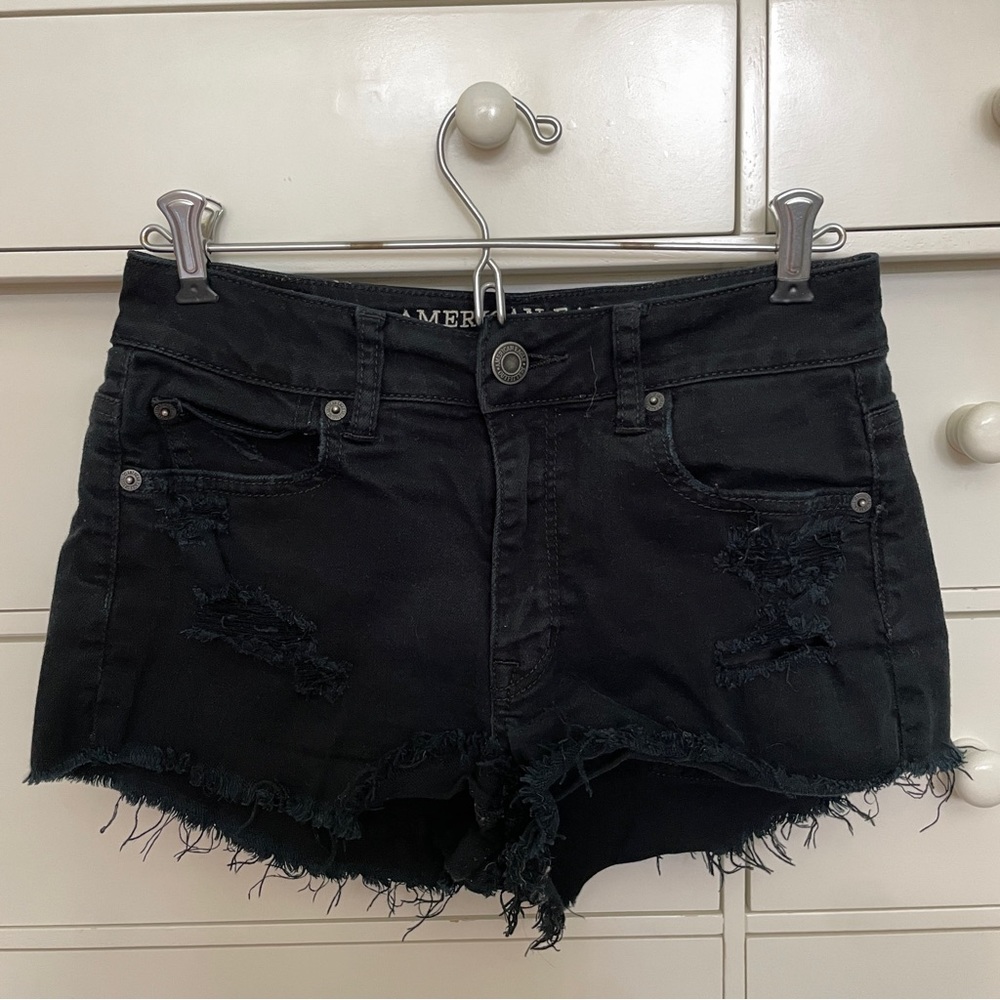 American eagle black denim shorts